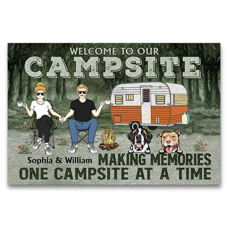 Camping Couple Making Memories One Campsite At A Time - Gift For Dog Lovers - Personalized Custom Doormat