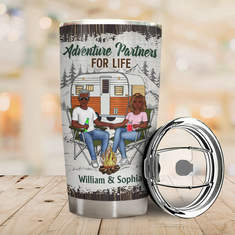 Camping Couple Adventure Partners For Life - Couple Gift - Personalized Custom Tumbler