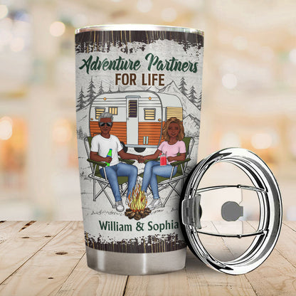 Camping Couple Adventure Partners For Life - Couple Gift - Personalized Custom Tumbler