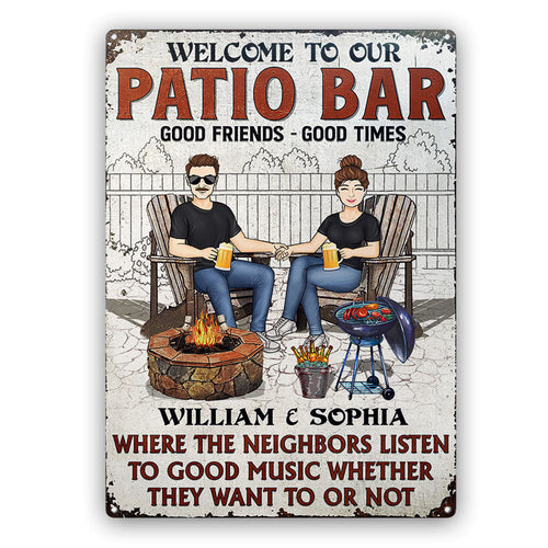 Patio Grilling Family Couple Listen To The Good Music - Backyard Sign - Personalized Custom Classic Metal Signs
