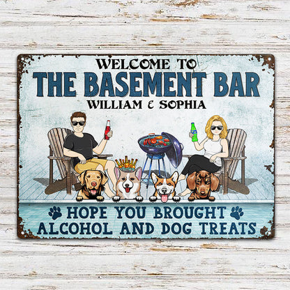 Welcome To The Poolside Hope You Brought Alcohol And Dog Treats Couple Dog Lovers - Backyard Sign - Personalized Custom Classic Metal Signs