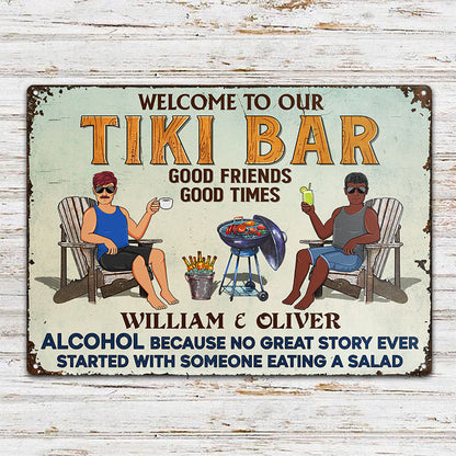 No Great Story Ever Started With Someone Eating A Salad Couple Husband Wife Grilling - Backyard Sign - Personalized Custom Classic Metal Signs