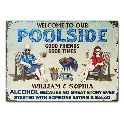 No Great Story Ever Started With Someone Eating A Salad Couple Husband Wife Grilling - Backyard Sign - Personalized Custom Classic Metal Signs