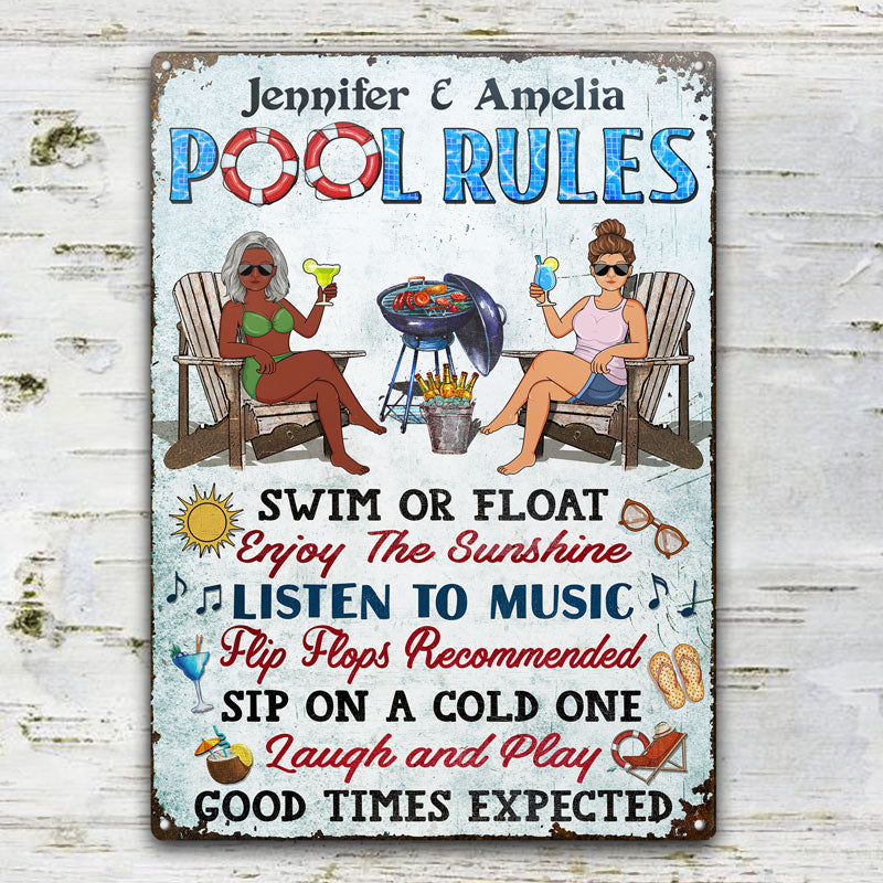 Pool Rules Grilling Swim Or Float Enjoy The Sunshine Couple Husband Wife - Backyard Sign - Personalized Custom Classic Metal Signs