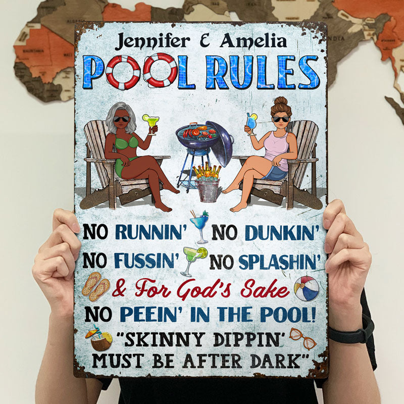 Pool Rules Grilling No Running No Splashing No Dunking Couple Husband Wife - Backyard Sign - Personalized Custom Classic Metal Signs