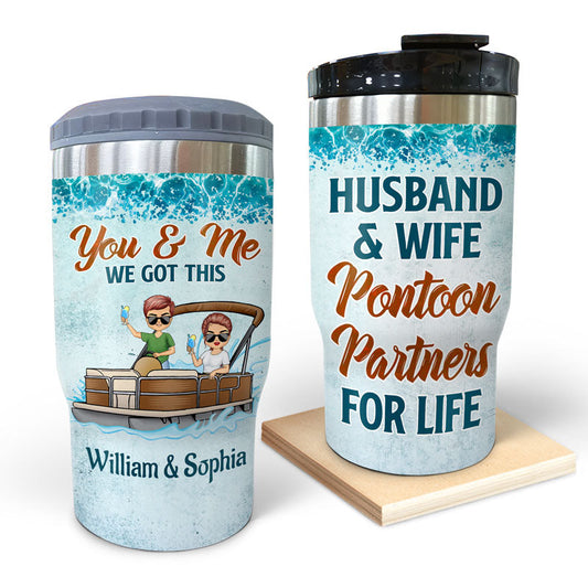 Husband & Wife Pontoon Partners For Life - Couple Gift - Personalized Custom Triple 3 In 1 Can Cooler