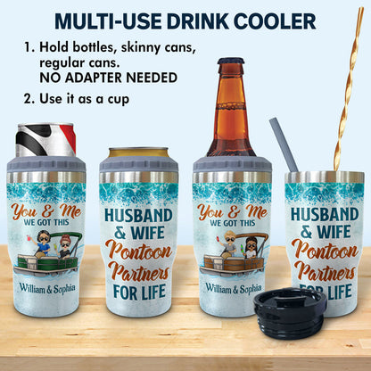 Husband & Wife Pontoon Partners For Life - Couple Gift - Personalized Custom Triple 3 In 1 Can Cooler