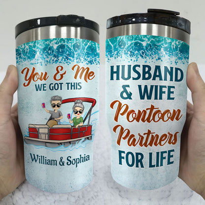 Husband & Wife Pontoon Partners For Life - Couple Gift - Personalized Custom Triple 3 In 1 Can Cooler