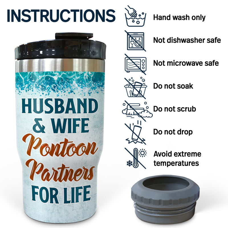 Husband & Wife Pontoon Partners For Life - Couple Gift - Personalized Custom Triple 3 In 1 Can Cooler