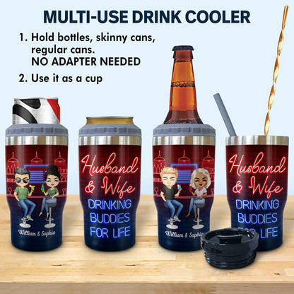 Husband & Wife Drinking Buddies For Life Bar - Couple Gift - Personalized Custom Triple 3 In 1 Can Cooler