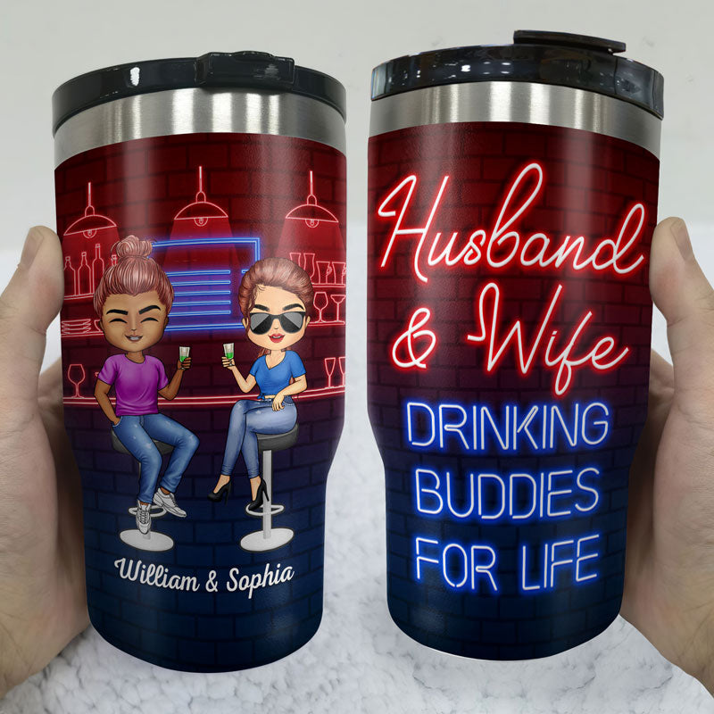 Husband & Wife Drinking Buddies For Life Bar - Couple Gift - Personalized Custom Triple 3 In 1 Can Cooler