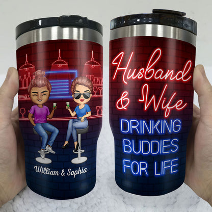Husband & Wife Drinking Buddies For Life Bar - Couple Gift - Personalized Custom Triple 3 In 1 Can Cooler