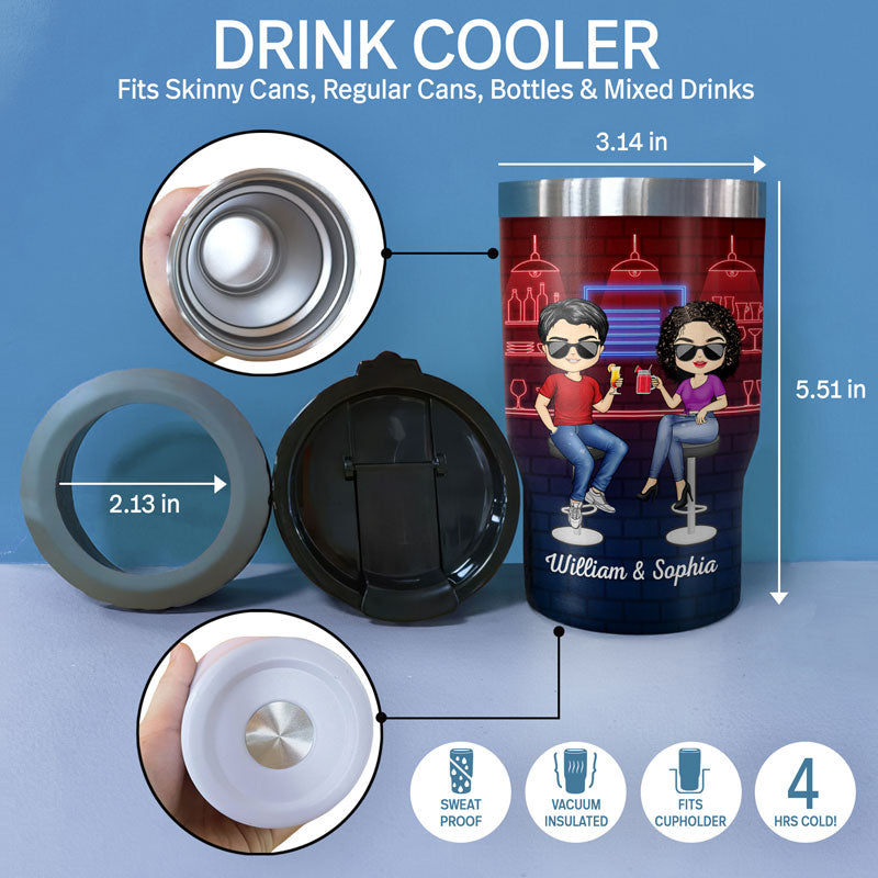 Husband & Wife Drinking Buddies For Life Bar - Couple Gift - Personalized Custom Triple 3 In 1 Can Cooler