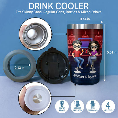 Husband & Wife Drinking Buddies For Life Bar - Couple Gift - Personalized Custom Triple 3 In 1 Can Cooler