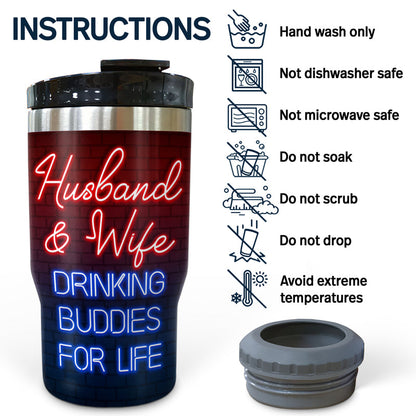 Husband & Wife Drinking Buddies For Life Bar - Couple Gift - Personalized Custom Triple 3 In 1 Can Cooler