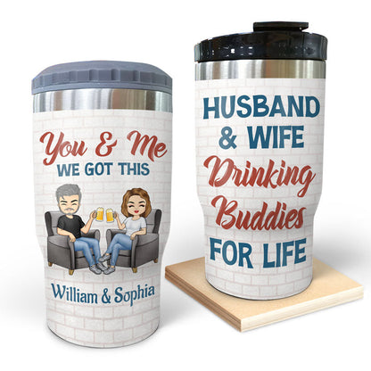 Husband & Wife Drinking Buddies For Life Sofa - Couple Gift - Personalized Custom Triple 3 In 1 Can Cooler