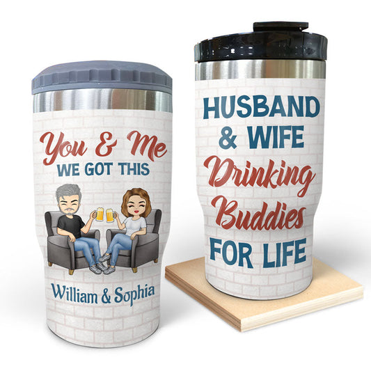 Husband & Wife Drinking Buddies For Life Sofa - Couple Gift - Personalized Custom Triple 3 In 1 Can Cooler