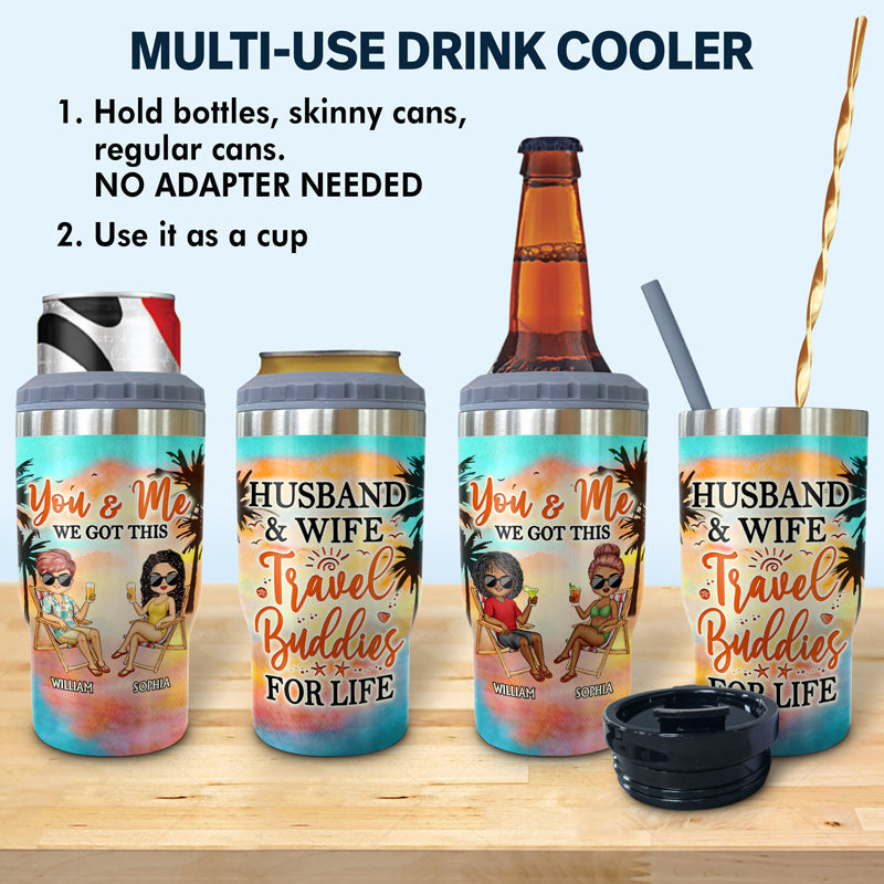 Husband & Wife Travel Buddies For Life Traveling - Couple Gift - Personalized Custom Triple 3 In 1 Can Cooler