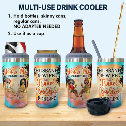 Husband & Wife Travel Buddies For Life Traveling - Couple Gift - Personalized Custom Triple 3 In 1 Can Cooler