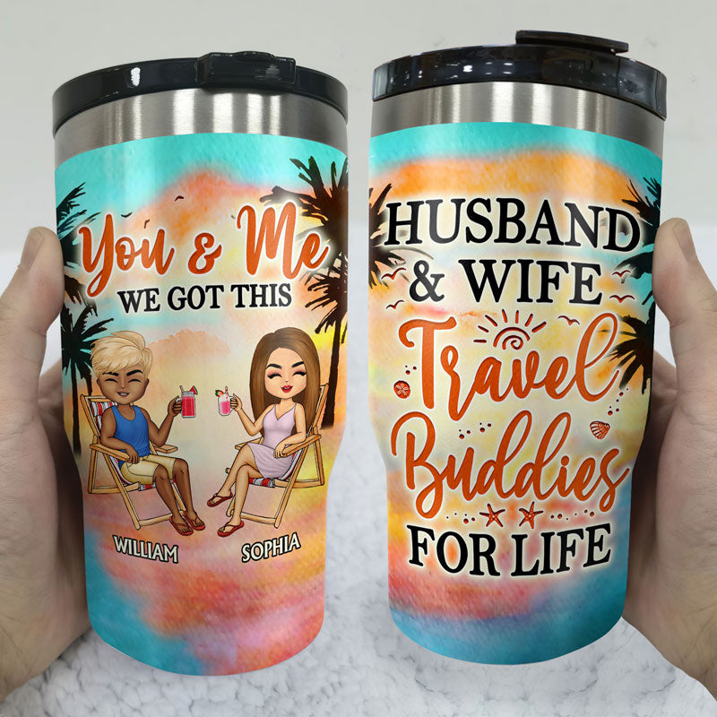 Husband & Wife Travel Buddies For Life Traveling - Couple Gift - Personalized Custom Triple 3 In 1 Can Cooler