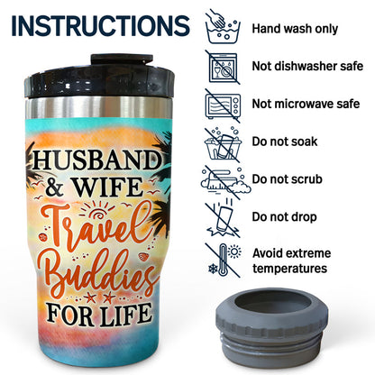 Husband & Wife Travel Buddies For Life Traveling - Couple Gift - Personalized Custom Triple 3 In 1 Can Cooler