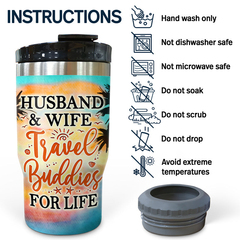 Husband & Wife Travel Buddies For Life Traveling - Couple Gift - Personalized Custom Triple 3 In 1 Can Cooler