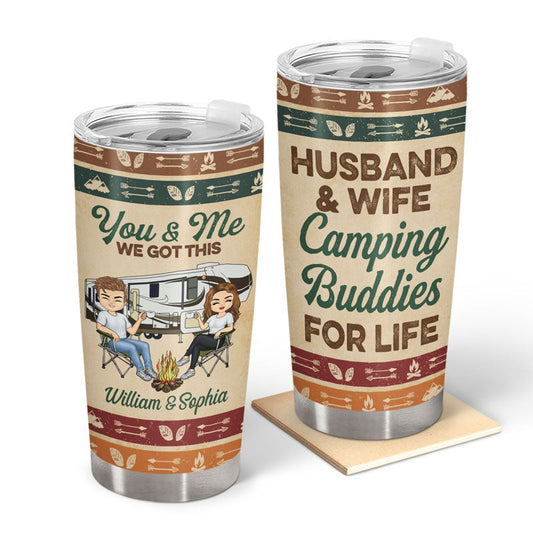 Husband And Wife Camping Buddies For Life Vintage - Couple Gift - Personalized Custom Tumbler