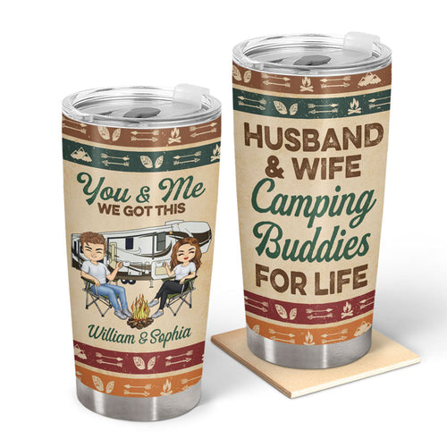 Husband And Wife Camping Buddies For Life Vintage - Couple Gift - Personalized Custom Tumbler