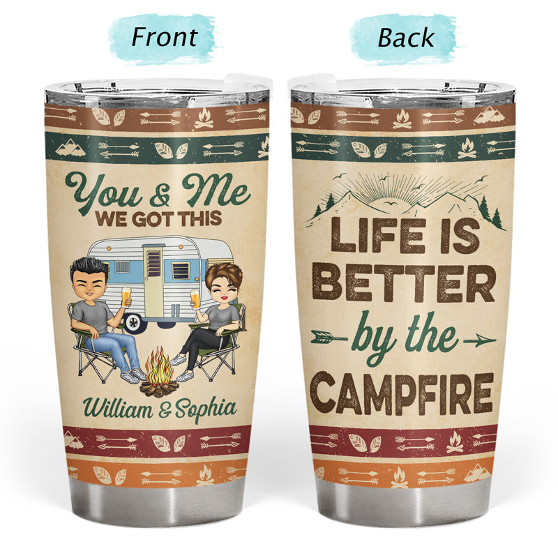 Husband And Wife Camping Buddies For Life Vintage - Couple Gift - Personalized Custom Tumbler