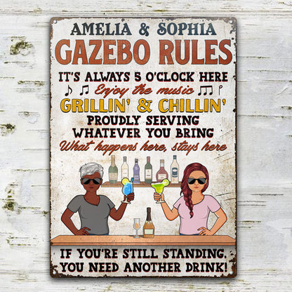 Bar Rules What Happens Here Stays Here Grilling Patio Couple Husband Wife - Backyard Sign - Personalized Custom Classic Metal Signs