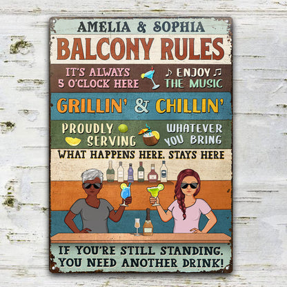 Bar Rules What Happens Here Stays Here Grilling Patio Couple Husband Wife Vintage - Backyard Sign - Personalized Custom Classic Metal Signs