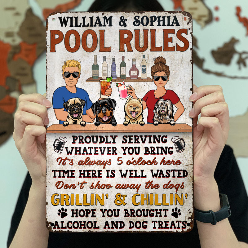 Bar Rules Proudly Serving Whatever You Bring Couple Husband Wife - Gift For Dog Lovers - Personalized Custom Classic Metal Signs