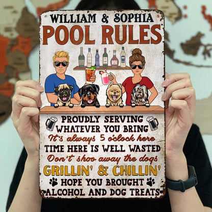 Bar Rules Proudly Serving Whatever You Bring Couple Husband Wife - Gift For Dog Lovers - Personalized Custom Classic Metal Signs