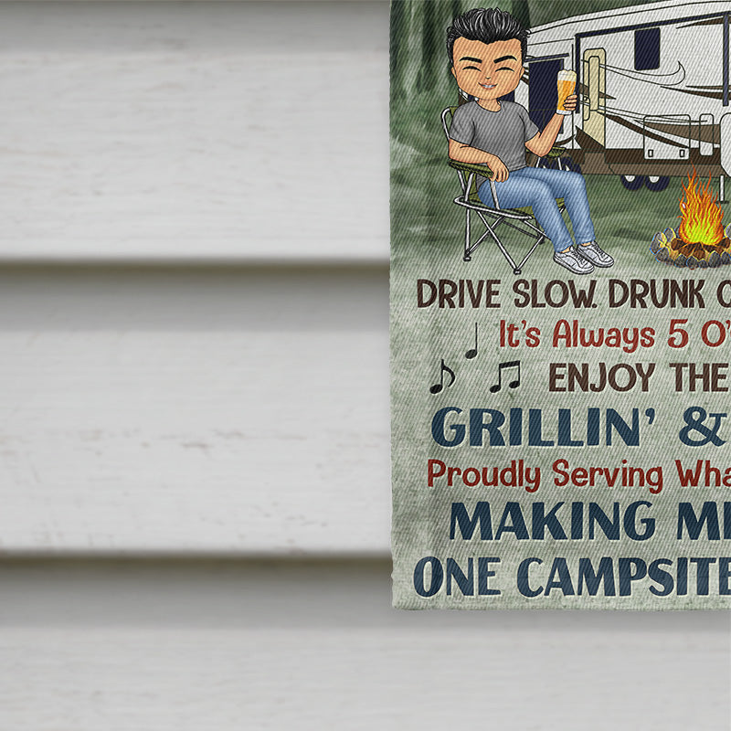 Camping Rules Drive Slow Drunk Campers Matter Chibi Couple - Camping Gift - Personalized Custom Flag