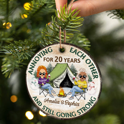 Annoying Each Other For Years - Christmas Gift For Camping Couples - Personalized Custom Circle Ceramic Ornament