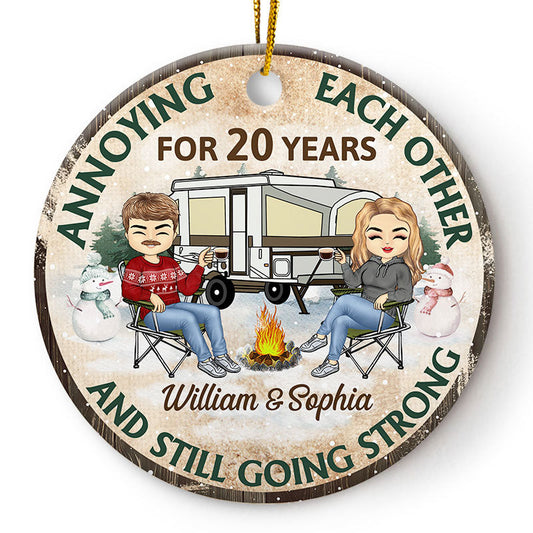 Annoying Each Other For Years - Christmas Gift For Camping Couples - Personalized Custom Circle Ceramic Ornament