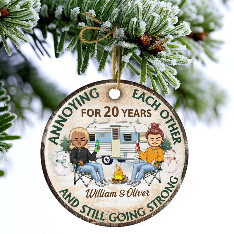 Annoying Each Other For Years - Christmas Gift For Camping Couples - Personalized Custom Circle Ceramic Ornament