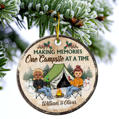 Husband And Wife Camping Partners For Life - Christmas Gift For Camping Couples - Personalized Custom Circle Ceramic Ornament