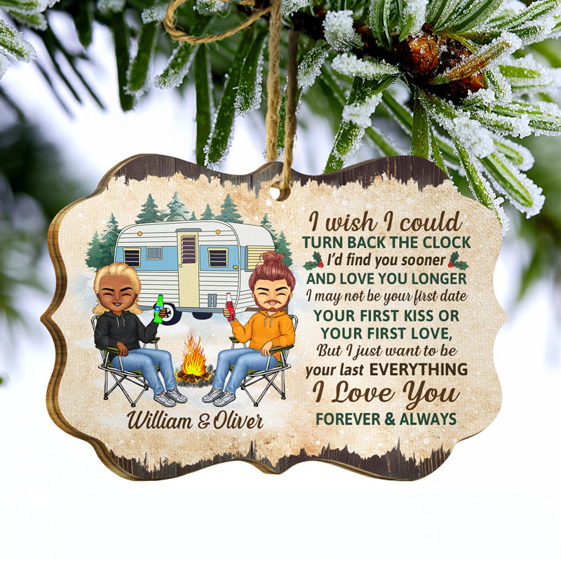 I Wish I Could Turn Back The Clock - Christmas Gift For Camping Couples - Personalized Custom Wooden Ornament