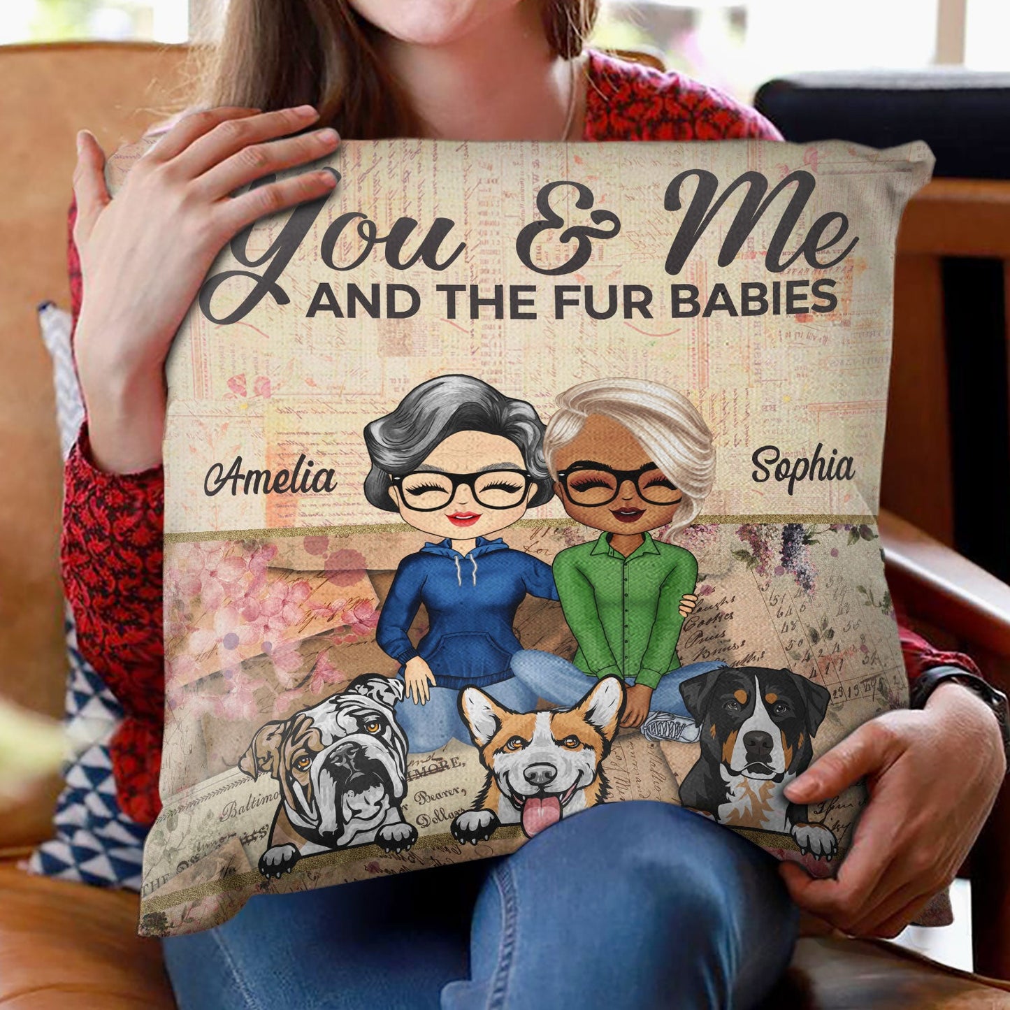 You & Me And The Fur Babies Couple Dog Cat - Gift For Dog Lovers & Cat Lovers - Personalized Custom Pillow