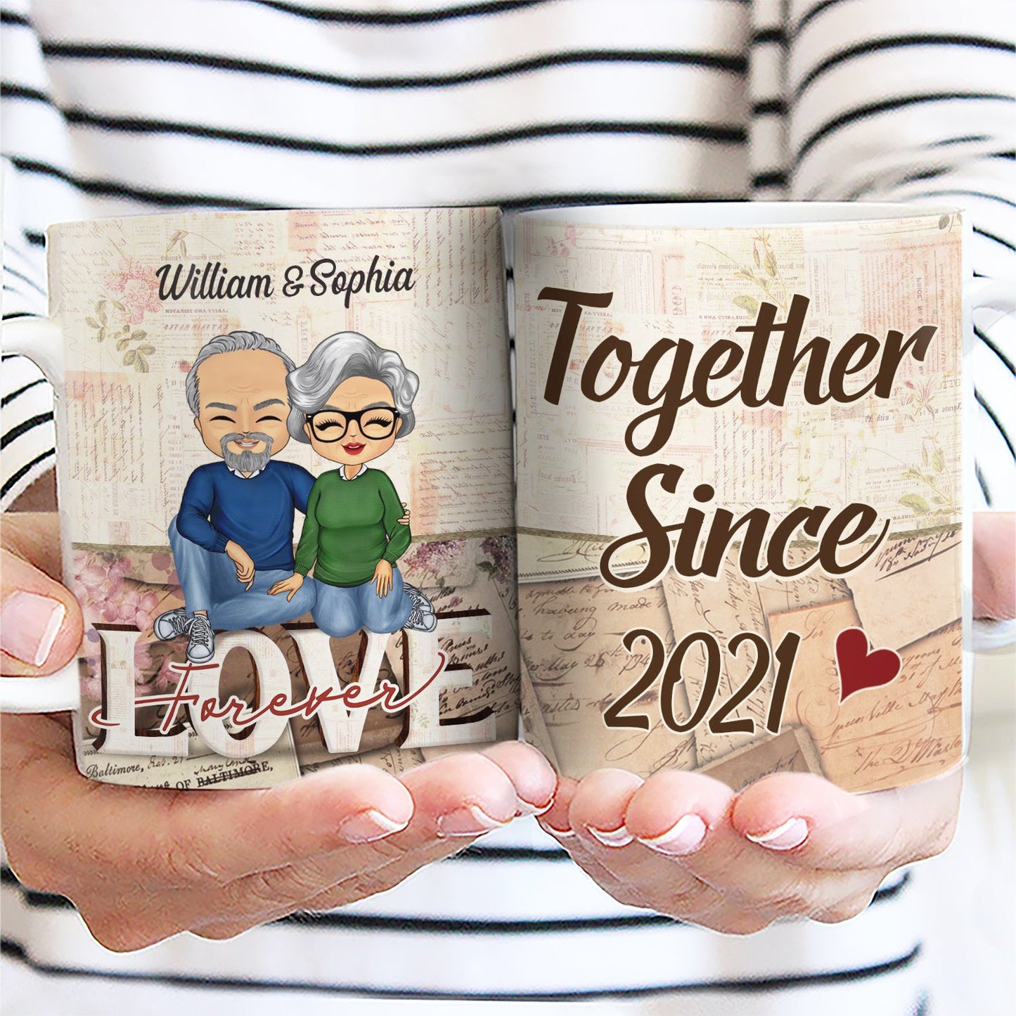 Together Since Love Forever Husband Wife - Couple Gift - Personalized Custom White Edge-to-Edge Mug