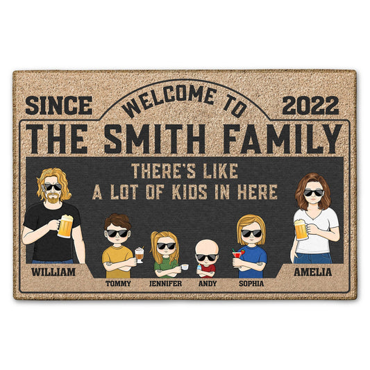 There's Like A Lot Of Kids In Here Couple Parents And Children - Family Gift - Personalized Custom Doormat