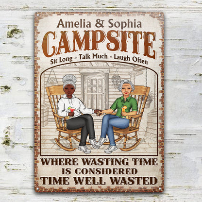 The Porch Time Well Wasted - Anniversary, Birthday, Outdoor, Home Decor Gift For Spouse, Lover, Husband, Wife, Couple - Personalized Custom Classic Metal Signs