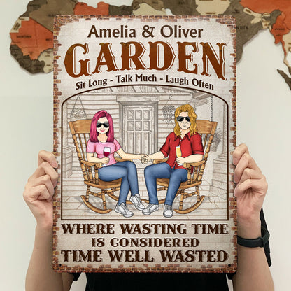 The Porch Time Well Wasted - Anniversary, Birthday, Outdoor, Home Decor Gift For Spouse, Lover, Husband, Wife, Couple - Personalized Custom Classic Metal Signs