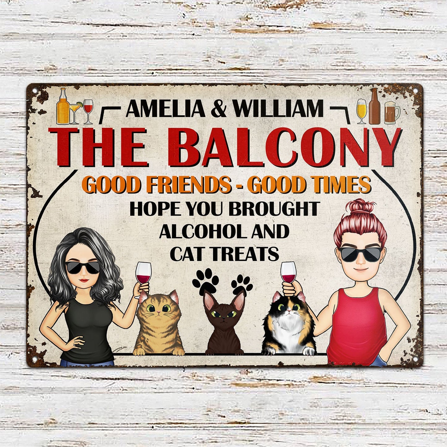 Family Couple Backyard Bar Hope You Brought Alcohol And Cat Treats - Outdoor Gift For Cat Lovers - Personalized Custom Classic Metal Signs