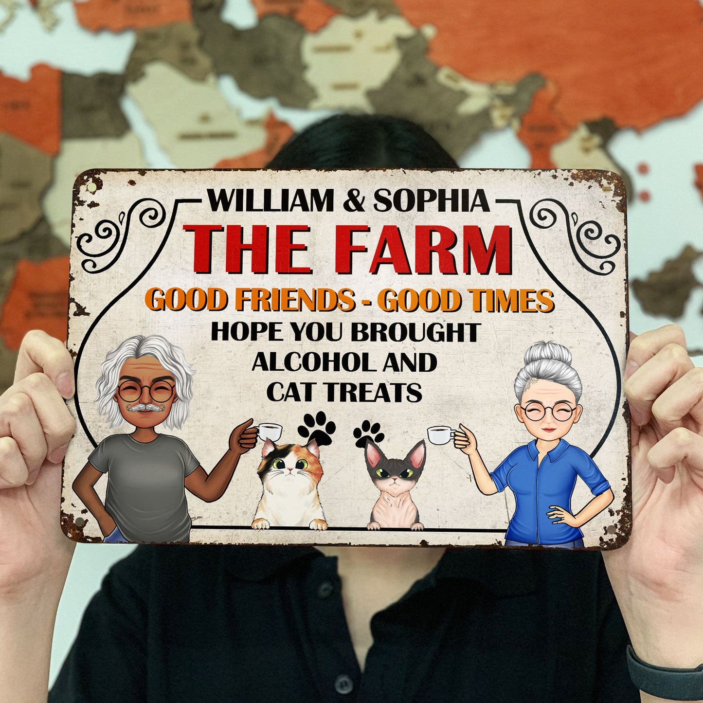 Family Couple Backyard Bar Hope You Brought Alcohol And Cat Treats - Outdoor Gift For Cat Lovers - Personalized Custom Classic Metal Signs