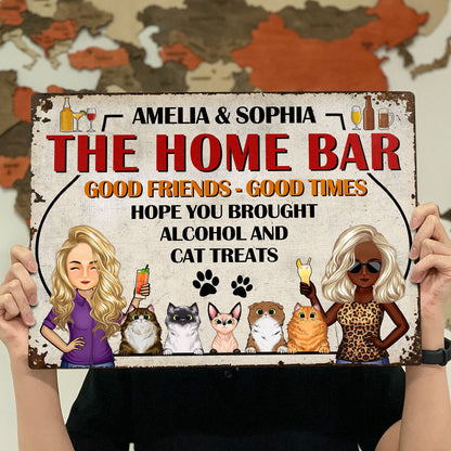 Family Couple Backyard Bar Hope You Brought Alcohol And Cat Treats - Outdoor Gift For Cat Lovers - Personalized Custom Classic Metal Signs