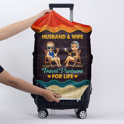 Husband And Wife Travel Partners For Life Beach Traveling Couple - Anniversary, Birthday, Funny Gift For Spouse, Husband, Wife, Family - Personalized Custom Luggage Cover