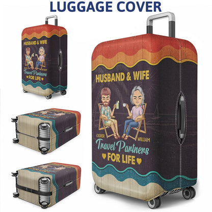 Husband And Wife Travel Partners For Life Beach Traveling Couple - Anniversary, Birthday, Funny Gift For Spouse, Husband, Wife, Family - Personalized Custom Luggage Cover