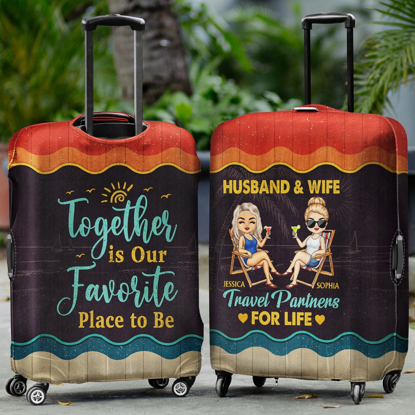 Husband And Wife Travel Partners For Life Beach Traveling Couple - Anniversary, Birthday, Funny Gift For Spouse, Husband, Wife, Family - Personalized Custom Luggage Cover